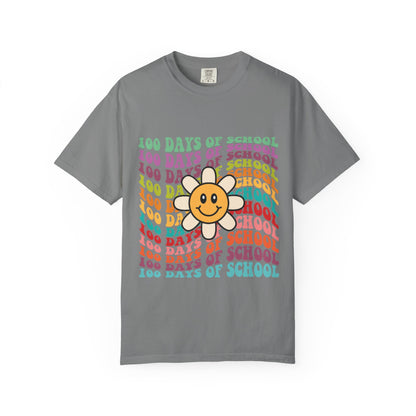 100 Days of School T-Shirt — Retro Rainbow Smiley Flower Tee