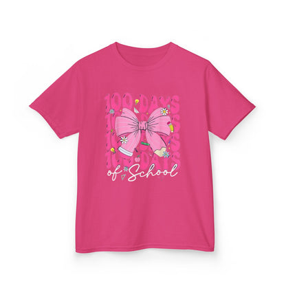 Kids 100 Days of School Tee — Pink Bow Celebration Shirt