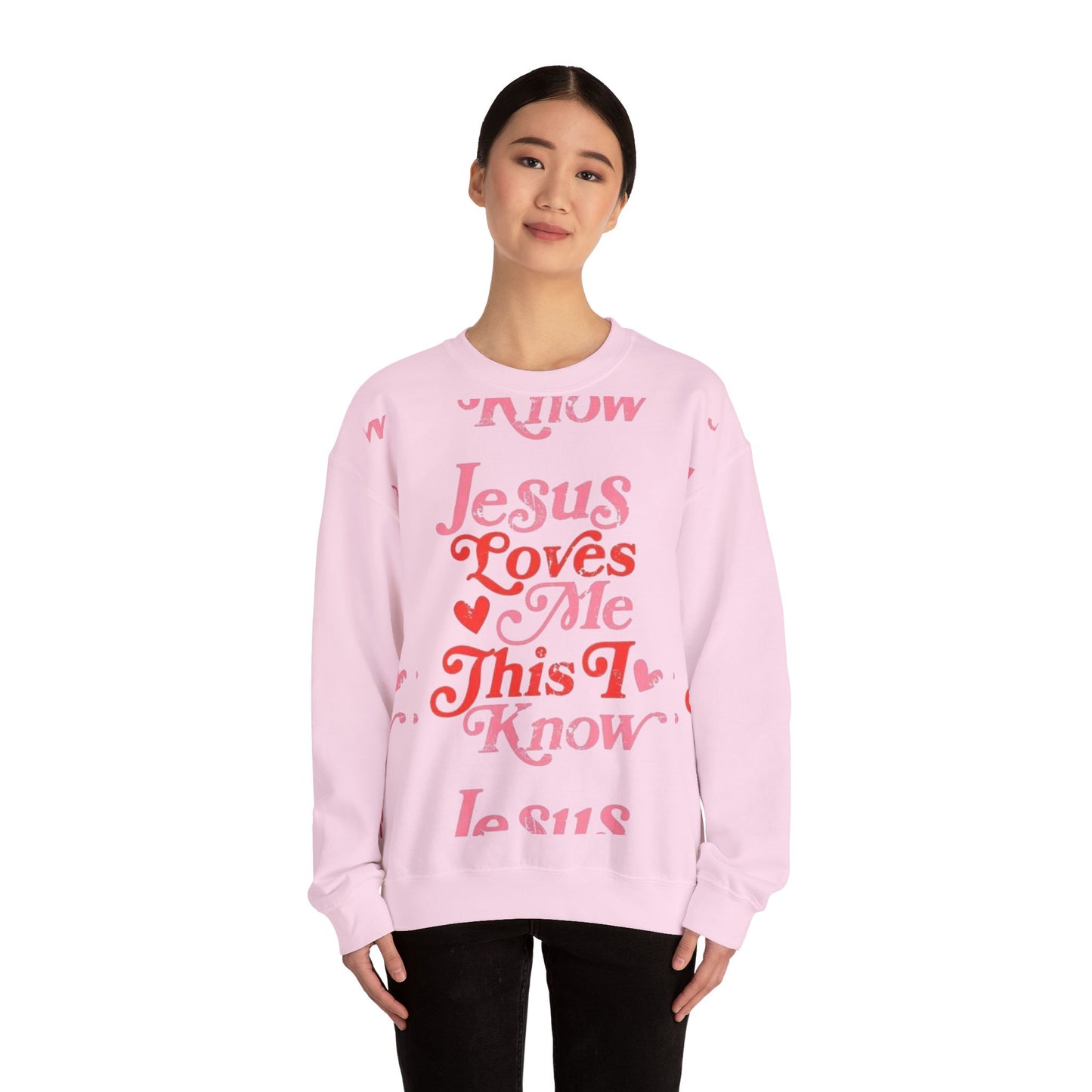 Crewneck Sweatshirt — “Jesus Loves Me This I Know” Retro Script Christian Pullover
