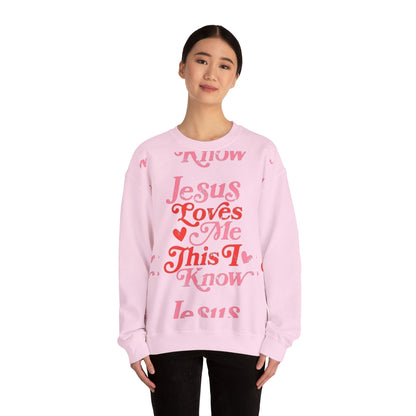 Crewneck Sweatshirt — “Jesus Loves Me This I Know” Retro Script Christian Pullover