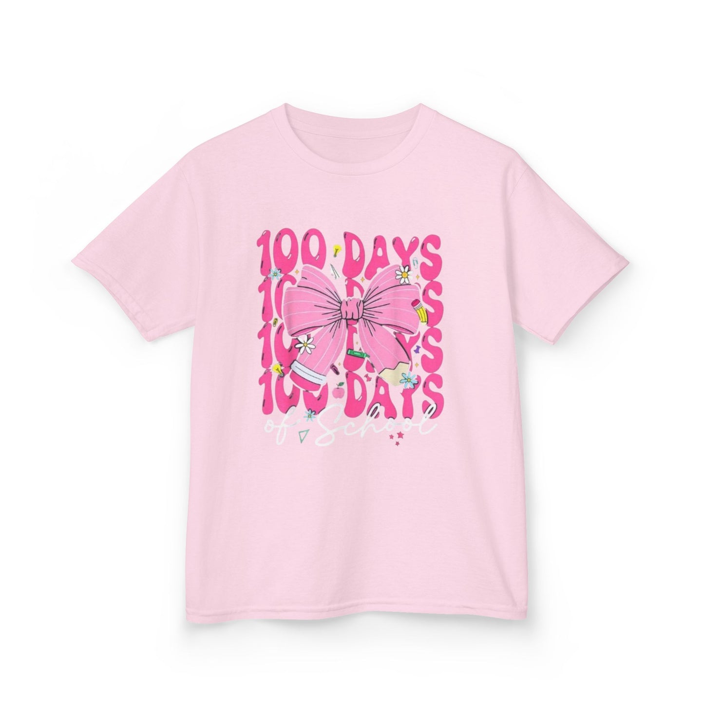 Kids 100 Days of School Tee — Pink Bow Celebration Shirt