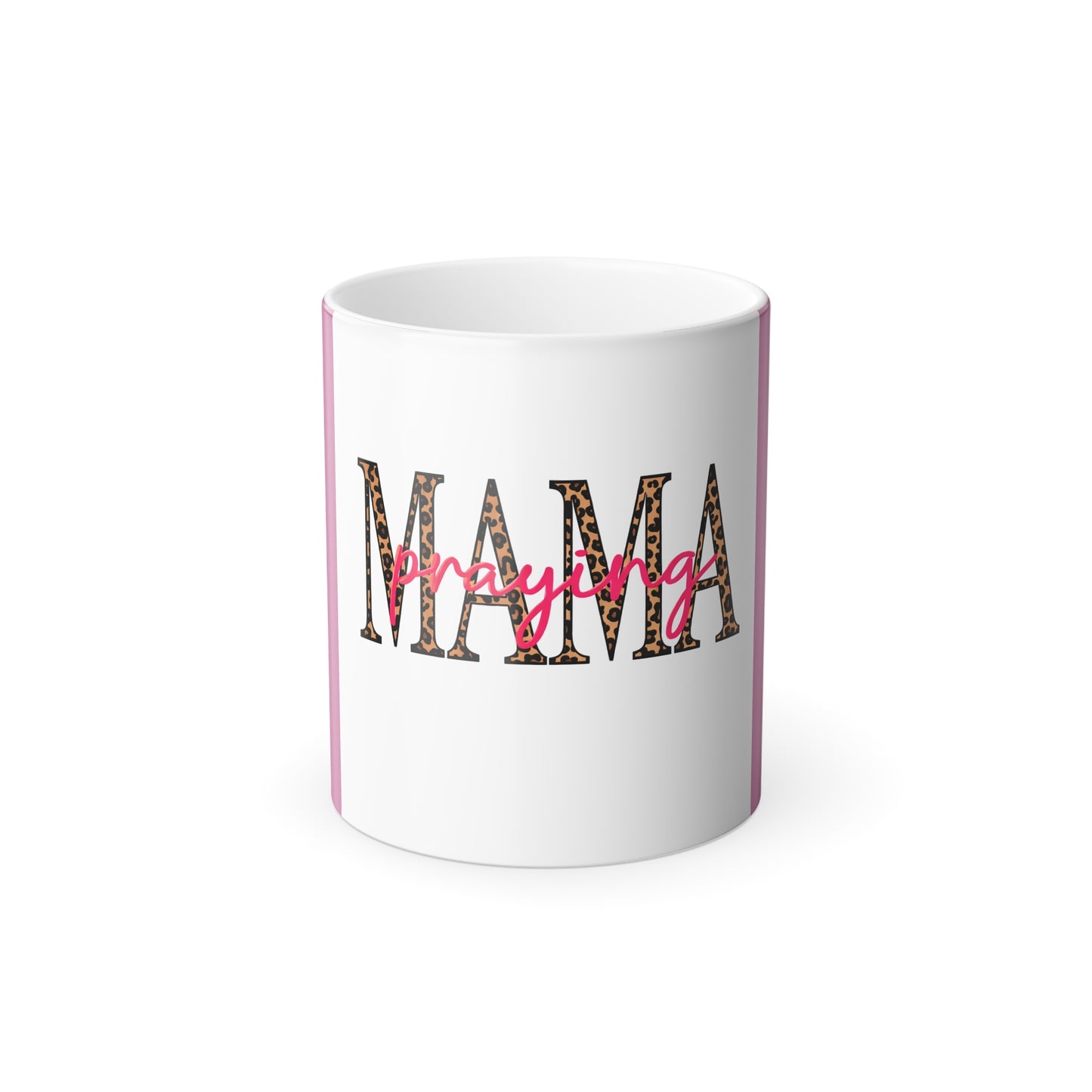 Mama Praying Color-Changing Mug — Leopard Print "MAMA" with Pink Script