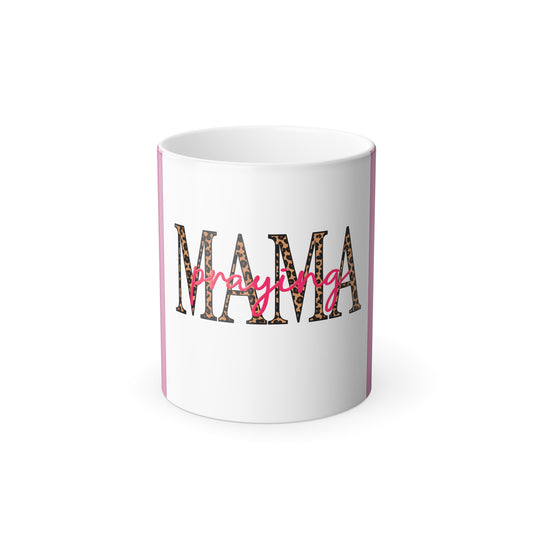 Mama Praying Color-Changing Mug — Leopard Print "MAMA" with Pink Script