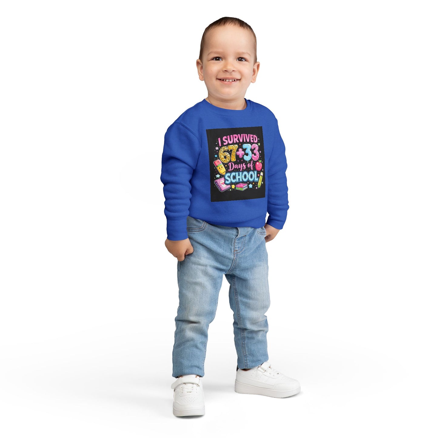 Toddler Sweatshirt - "I Survived 67+33 Days of School" Cute End-of-Year Kids Sweatshirt