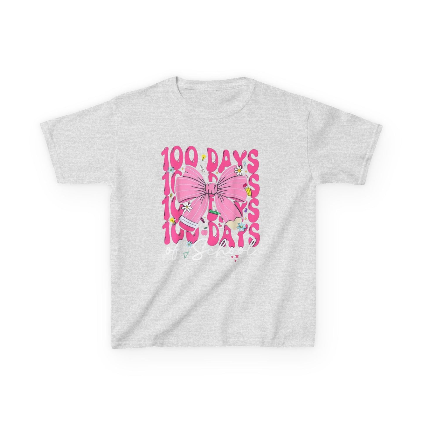 Kids 100 Days of School Tee — Pink Bow Celebration Shirt
