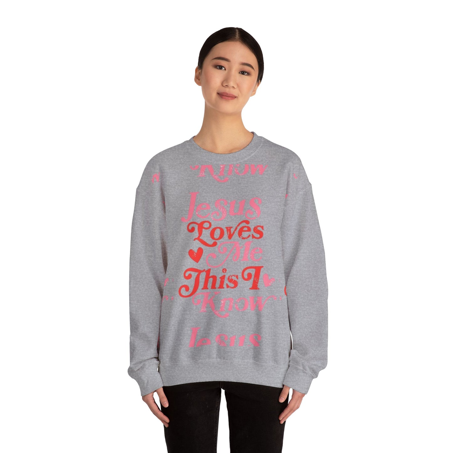 Crewneck Sweatshirt — “Jesus Loves Me This I Know” Retro Script Christian Pullover