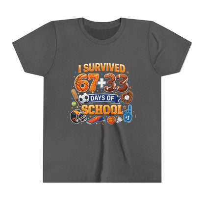 Kids' 'I Survived 67+33 Days of School' Youth Tee – End of School Celebration Shirt