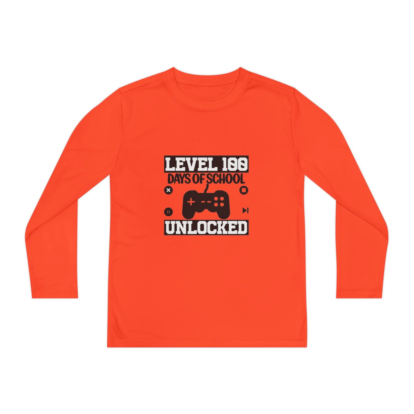 Youth Long Sleeve Tee — "Level 100 Days of School Unlocked" Gamer Shirt