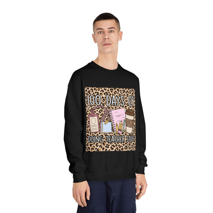 100 Days of Teaching Sweatshirt – Leopard Teacher Crewneck with Coffee & Planner Design