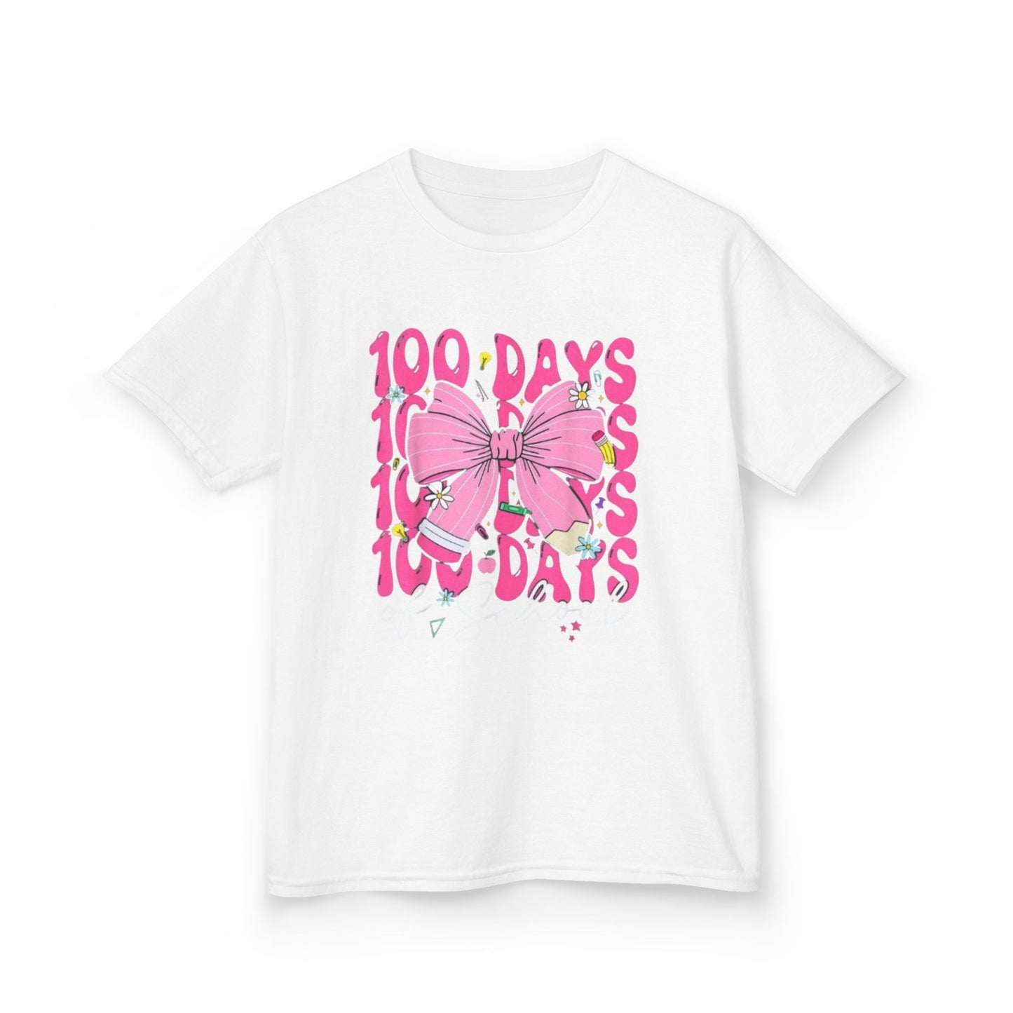 Kids 100 Days of School Tee — Pink Bow Celebration Shirt