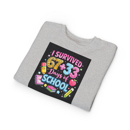 Toddler Sweatshirt - "I Survived 67+33 Days of School" Cute End-of-Year Kids Sweatshirt