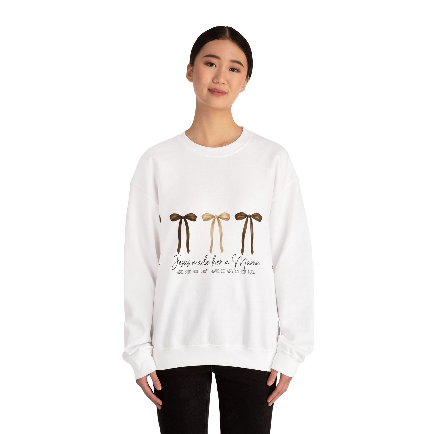 Crewneck Sweatshirt — "Jesus Made Her a Mama" Neutral Ribbon Design