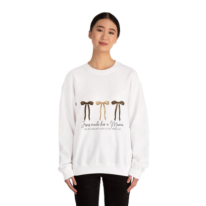 Crewneck Sweatshirt — "Jesus Made Her a Mama" Neutral Ribbon Design