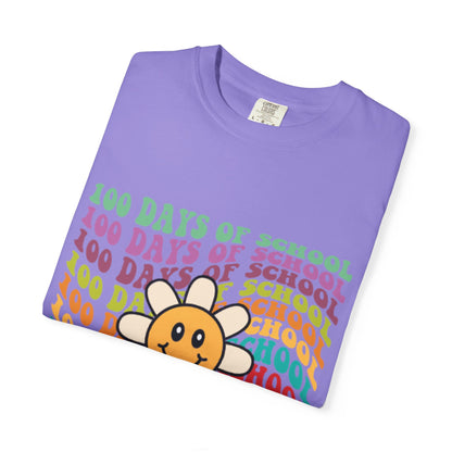 100 Days of School T-Shirt — Retro Rainbow Smiley Flower Tee
