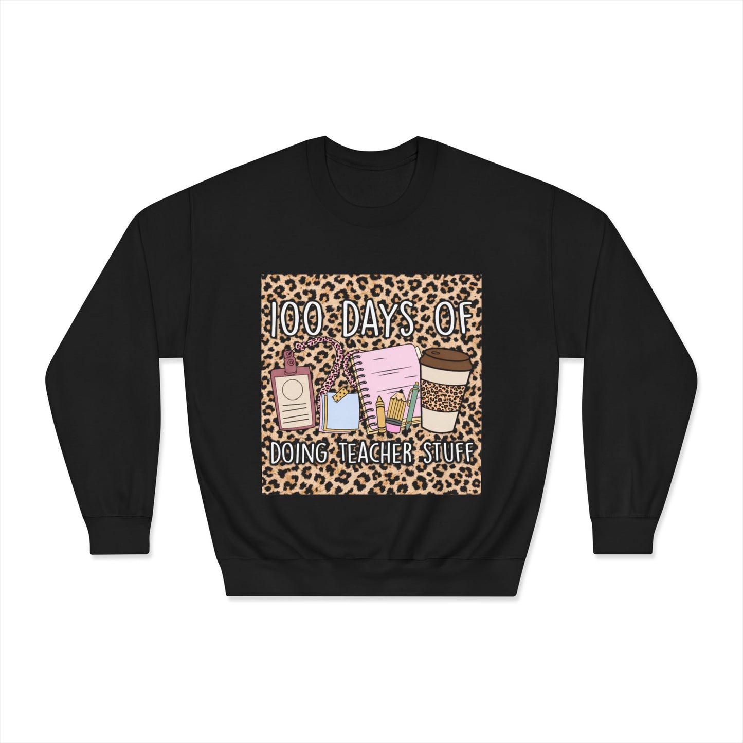 100 Days of Teaching Sweatshirt – Leopard Teacher Crewneck with Coffee & Planner Design