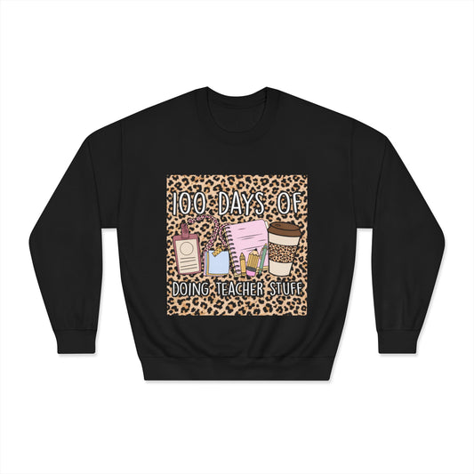 100 Days of Teaching Sweatshirt – Leopard Teacher Crewneck with Coffee & Planner Design