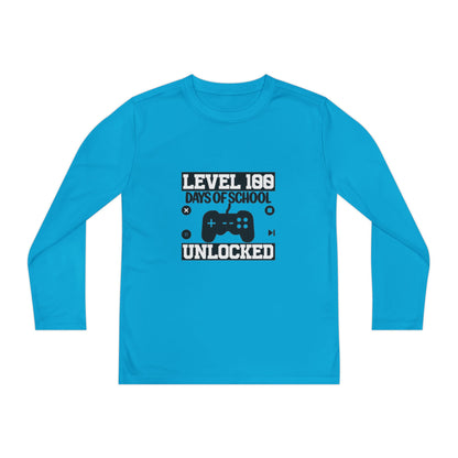Youth Long Sleeve Tee — "Level 100 Days of School Unlocked" Gamer Shirt