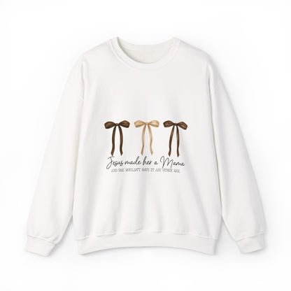 Crewneck Sweatshirt — "Jesus Made Her a Mama" Neutral Ribbon Design