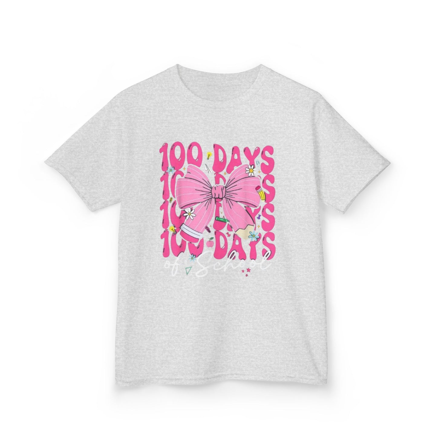 Kids 100 Days of School Tee — Pink Bow Celebration Shirt